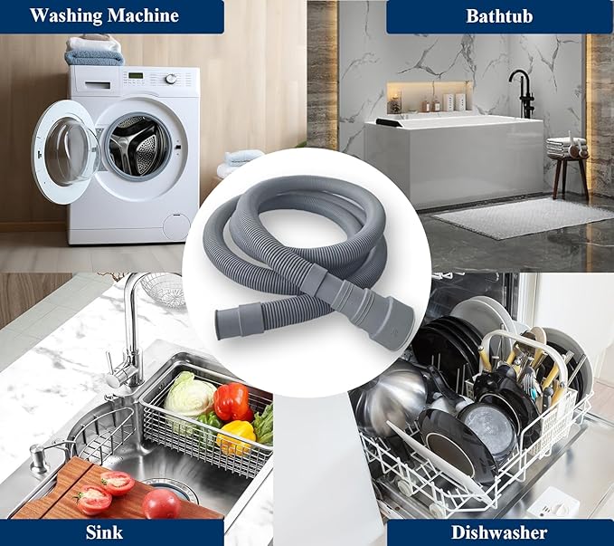 6.5ft Washing Machine Drain Hose Extension Kit - Universal for Washer, Dishwasher & Dehumidifier, 7-Piece Set with U-Bracket, 4 Clamps & Adapter - Image 7