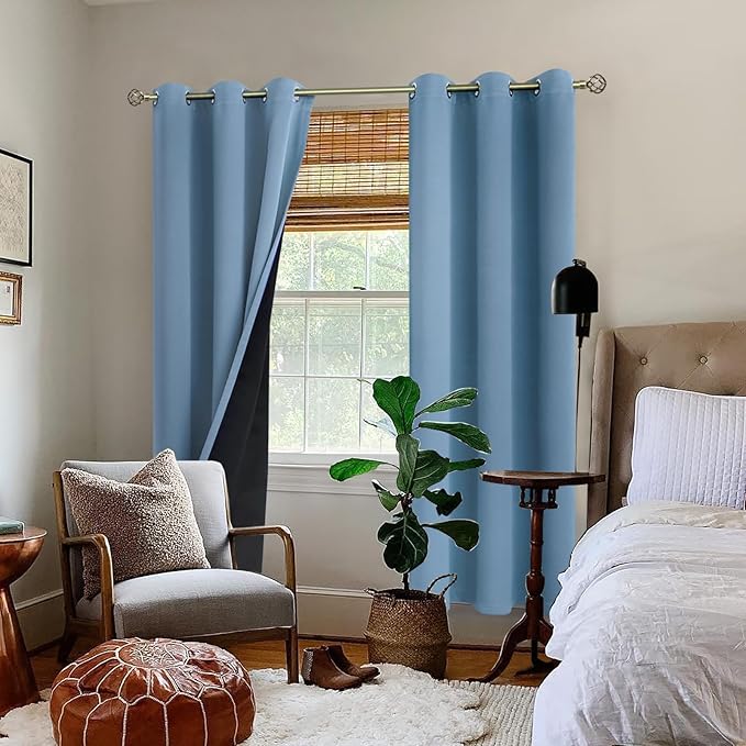 BGment Thermal Insulated 100% Blackout Curtains for Bedroom with Black Liner, Double Layer Full Room Darkening Noise Reducing Grommet Curtain (42 x 84 Inch, Denim Blue, 2 Panels) - Image 2