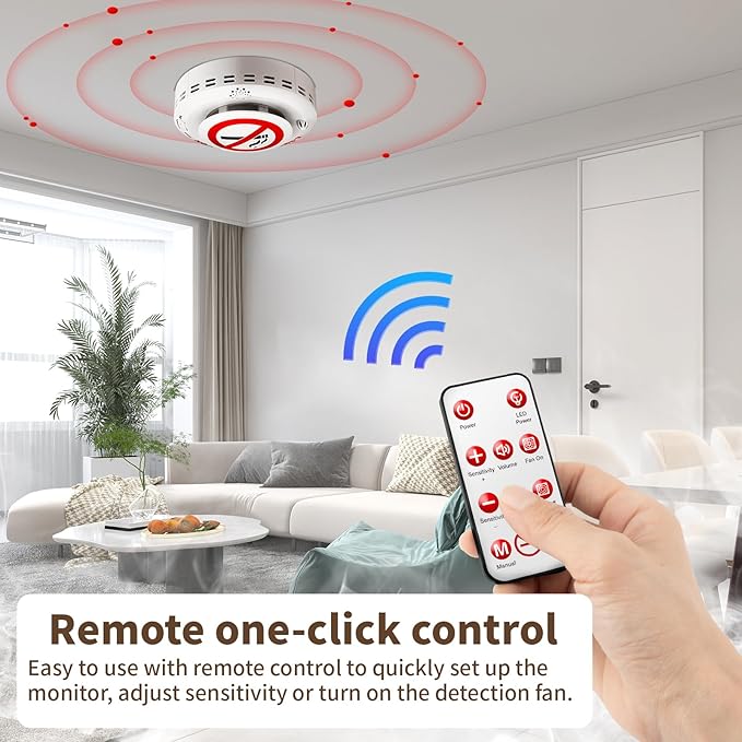 2in1 Cigarette Detector with Remote Control, No-Smoking and PM2.5 Alarm with Voice Reminder, Tobacco Control Guard Environmental Monitor for Office Public Spaces Smart Air Quality Surveillance System - Image 3