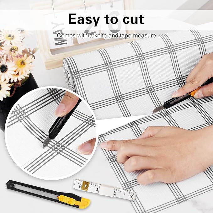 Drawer and Shelf Liner for Kitchen Cabinet,Non-Adhesive Cabinet Liner 12in x 20FT,Waterproof Shelf Paper Non-Slip Mats Cupboard Liners Contact Protect Dresser/Shelves/Table-White Stripes - Image 4