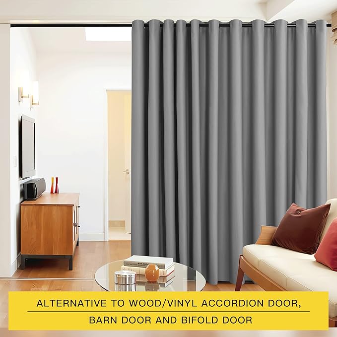 NICETOWN Silver Grey Room Dividers Curtains Screens Partitions, Premium Heavyweight Laundry Room Divider for Office, Vintage and Sliding Room, Including Silver Ring Top (1 Panel, 20ft wide x 7ft long) - Image 2