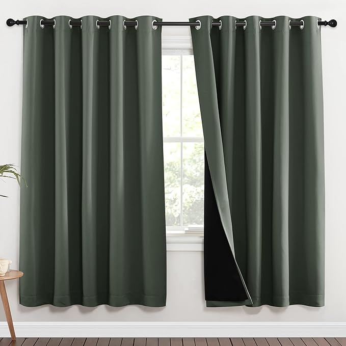 NICETOWN 100% Blackout Window Curtain Panels, Full Light Blocking Drapes with Black Liner for Nursery, 72-inch Drop Thermal Insulated Draperies (Dark Mallard, 2 Pieces, 70-inch Wide Per Panel) by NICETOWN