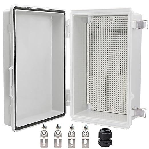 Waterproof Electrical Box, IP67 Junction Box Stainless Steel Latch Hinged Grey Cover Project Enclosure with Wall Bracket 10.2" x 6.3" x 3.9" by YETLEBOX