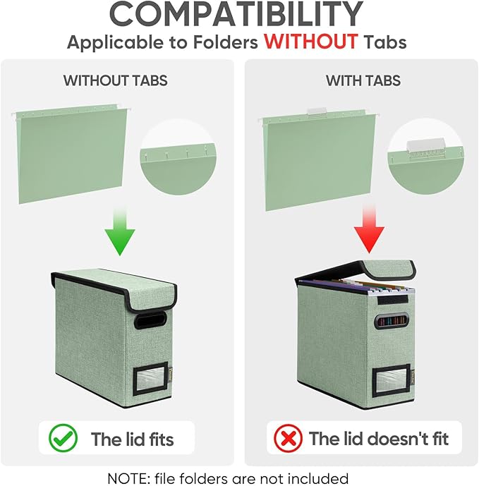 BALEINE File Organizer Box with Lid, Collapsible File Folder Organizer with Plastic Slide, Hanging File Folder Box for Office Document Storage (2 Pack, Green, S) - Image 3