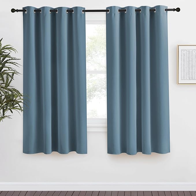 NICETOWN Blackout Curtain 57 inch Length, W55 x L57 Inch, Smoky Blue, 8 Grommets Top, 1 Piece, Thermal Insulated Modern Window Treatment Soundproof Drape Panel for Bedroom/Living Room by NICETOWN