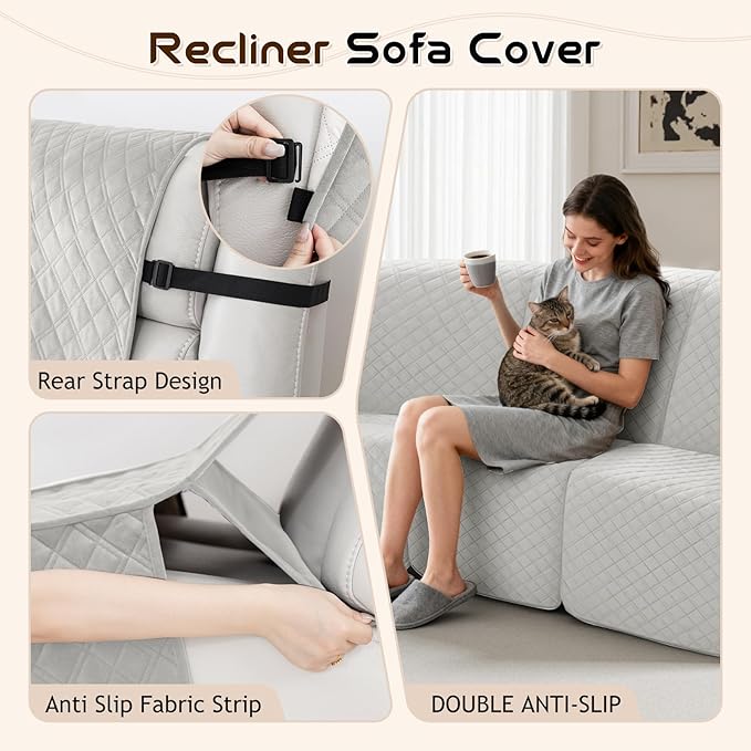 Arfntevss Waterproof Recliner Sectional Couch Covers for Reclining Sectional L Shape Sofa Cover Non Slip Washable Recliner L Shaped Slipcover Dog Additional Seat Protector (1 Seat Cover, Pale Gray) - Image 4