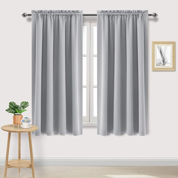 DWCN Blackout Curtains Room Darkening Thermal Insulated Bedroom Curtains Window Curtain Panels, 52 x 63 inches Long, Set of 2 Silver Grey Rod Pocket Drapes by DWCN