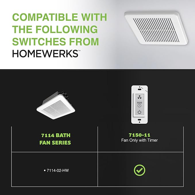 Homewerks 7114-02-HW DC Bathroom Fan 50-CFM 1.0 Sone White Ventilation Fan, Energy Star-Qualified with 3-inch Duct for 2x4 Construction - Image 8