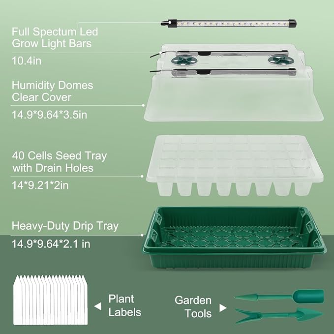2 Packs Starter Tray with Grow Light, 80 Cells Seed Starter Kits with Humidity Dome and Base Plant Germination Seedling Starter Kit with Smart Timer for Indoor Greenhouse Wheatgrass Hydroponic - Image 2