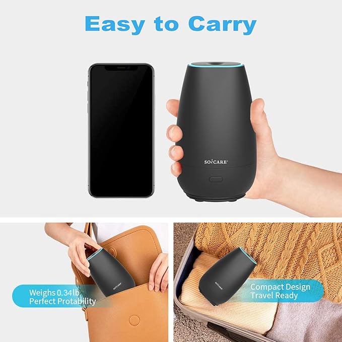 SOICARE Car Diffuser for Essential Oils, Small Portable Car Essential Oil Diffuser with Built-in USB Cable, Mini Aromatherapy Air Scent Humidifier Diffuser for Travel/Office/Home (Elegant Black) - Image 4