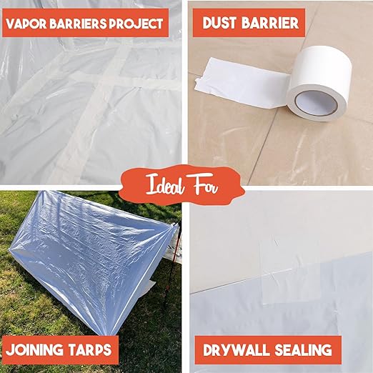 White Vapor Barrier Tape, 3 Inch x 180 Feet Moisture Barrier Seal Tape for Crawlspaces, Insulation Repairs, Underlayment Seams - Image 5