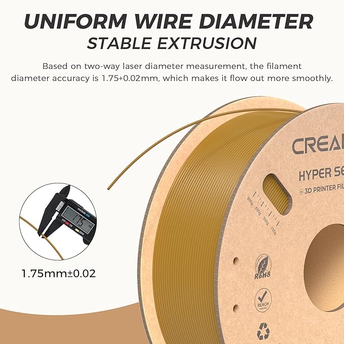 Official Creality Hyper PLA Filament 1.75mm, High Speed PLA 30-600mm/s Rapid 3D Printer Filament, Dimensional Accuracy +/-0.02mm, Fit Most FDM 3D Printer, 1KG(2.2lbs) Spool Gold - Image 4