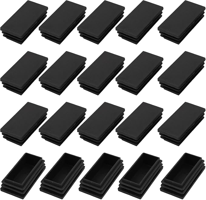 METALLIXITY Rectangle End Caps (60 x 30mm) 24Pcs, Plastic Rectangle Tube Inserts Threaded End Blanking Caps Protector - for Furniture Table Chair Legs, Black by METALLIXITY
