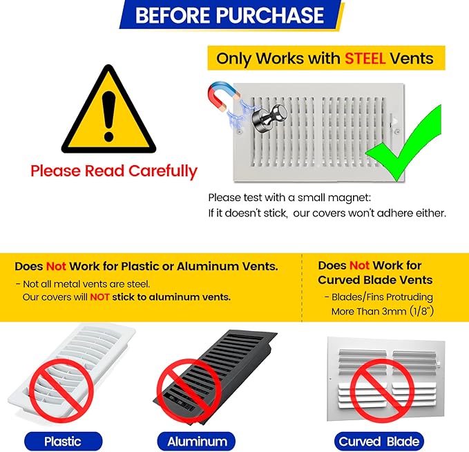 Magnetic Vent Covers, Extra Strong Magnets, 8" x 15.5" (3 Pack) Ultra Thick 60mil, Complete Seal, Air Vent Covers for Home Floor, Ceiling, Wall Registers, HVAC, AC, RV, and Heater Vents - Image 3