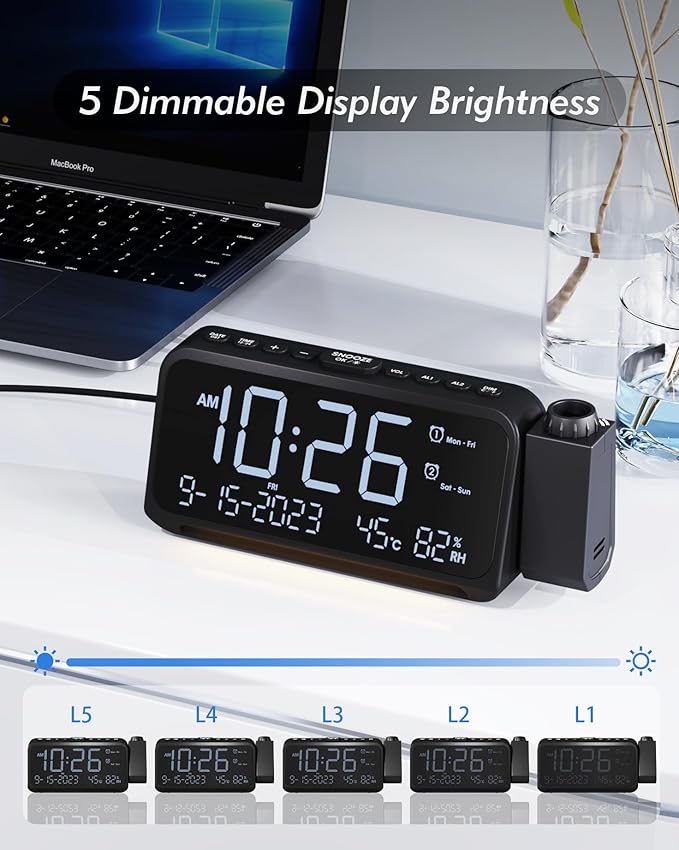 Roxicosly Projection Alarm Clock for Bedroom Ceiling, 118 dB Super Loud for Heavy Sleepers, Dual Alarm with Weekday/Weekend, Adjustable Volume, 6.7" Large Digital Dimmable Display, Easy to Read - Image 5