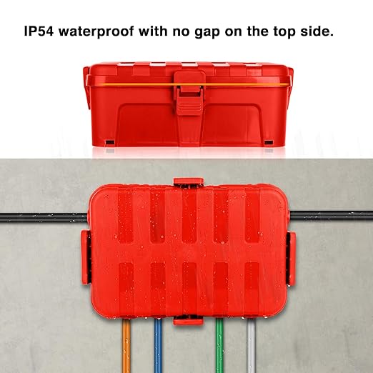 Flemoon Large Outdoor Electrical Box (12.5 x 8.5 x 5 inch), IP54 Waterproof Outdoor Extension Cord Cover Weatherproof, Protect Outlet, Plug, Socket, Timer, Power Strip, Holiday Light Decoration, Red - Image 7