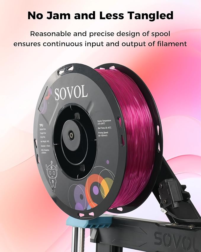 Sovol TPU Filament 1.75mm, 95A Soft TPU Flexible 3D Printer Filament with High Elasticity, 1kg (2.2lbs), Dimensional Accuracy +/- 0.03 mm, Fit Most FDM Printer, Clear Rose Red - Image 4