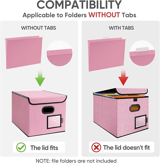 BALEINE File Organizer Box with Lid, Collapsible File Folder Organizer with Plastic Slide, Hanging File Folder Box for Office Document Storage (2 Pack, Pink) - Image 5