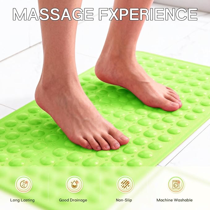 Anti-Slip Bathtub Shower mat, 27.5×14.5（Approximately 70×37cm） inch Soft Oversized Machine Washable Non-Slip Bathtub mat with Drainage Holes, Bathroom Floor Suction Cup.（1-Opaque Pea Green） - Image 4