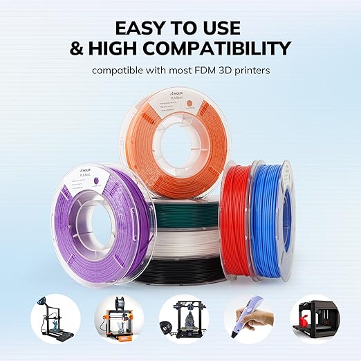 AMOLEN PLA 3D Printing Filament Bundle 1.75mm, Black White Red Green 250g X 4 Spools Pack 3D Printier Filament, 1KG/2.2 lb in Total, Compatible with Most FDM Printer and 3D Pen - Image 7