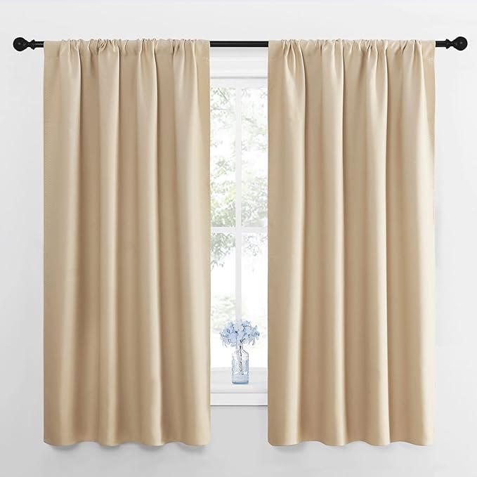 NICETOWN Room Darkening Curtains for Bedroom - Triple Weave Home Decoration Thermal Insulated Solid Window Drapes (Set of 2 Panels, 42 x 63 Inch, Biscotti Beige) by NICETOWN