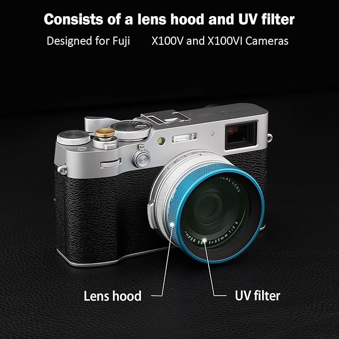 Haoge LUV-X54G Metal Lens Hood with MC UV Protection Multicoated Ultraviolet Lens Filter for Fujifilm x100vi Fuji X100V Camera Blue - Image 2
