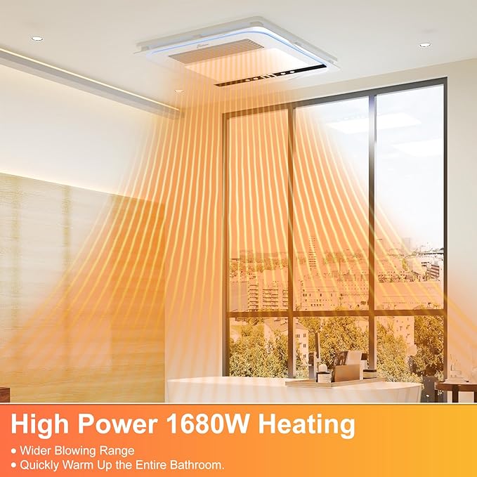 4 in 1 Bathroom Exhaust Fan with Light, 1760W Heater Fan Light Combo, 190 CFM Bathroom Fan, 1.0 Sone Exhaust Fan with Heater, Light, Ventilation for Home, Bath, Hotel - Image 4