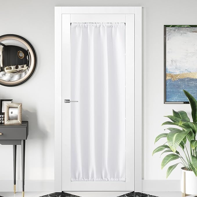 NICETOWN 1 Panel Blackout Door Curtain, Thermal Insulated Privacy Window Covering for Patio French Front Door Sidelight Curtain, Rod Pocket and Ceiling Track, W36 x L72 inch, Pure White - Image 2