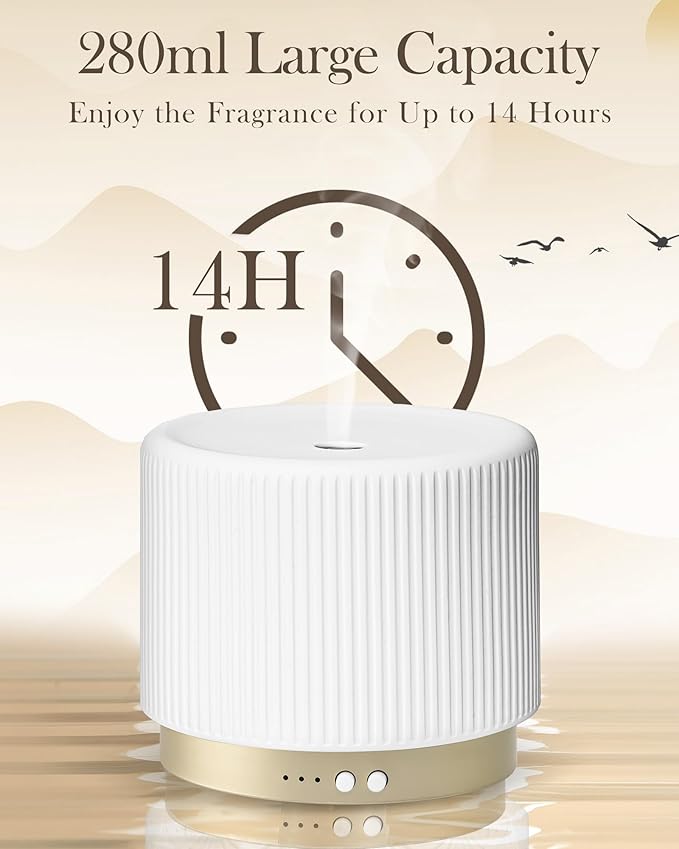 280ml Ceramic Essential Oil Diffuser,Ultrasonic Cool Mist Decorative Aromatherapy Diffuser with Auto Shut-Off,Quiet Operation,3 Timer Settings for Large Rooms,Home,Office,SPA,Yoga & Bedroom - Image 4