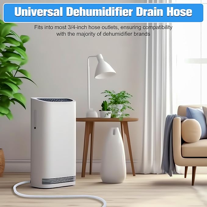 Saillong Patent Pending Dehumidifier Drain Hose, 13FT, 3/4 Inch FHT, with Cuttable Rubber Adapter and Connect Clamp, Flexible Universal Drain Hose for Most Dehumidifier Air Conditioner Brands(White) - Image 6