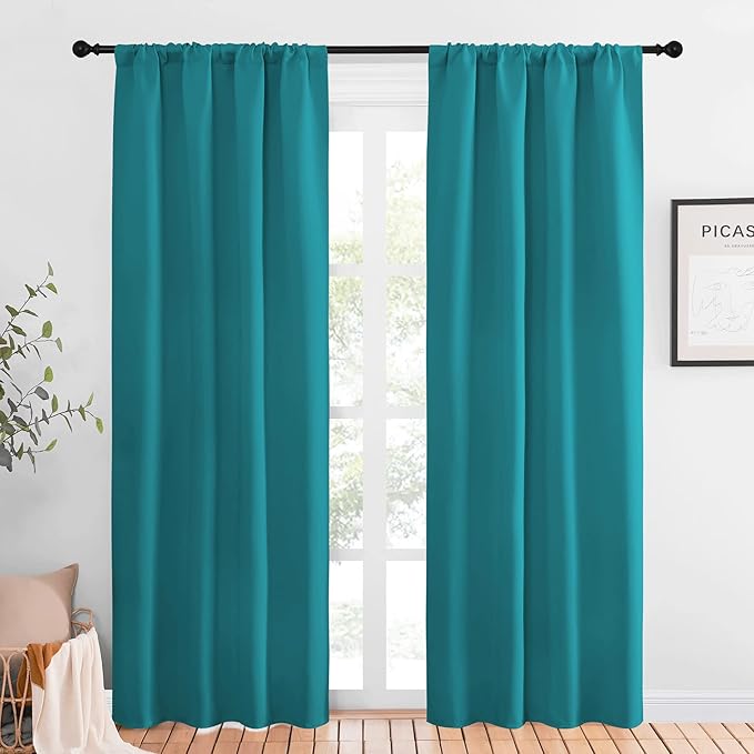NICETOWN Peacock Blue Blackout Curtains Panels for Window, Thermal Insulated Rod Pocket Blackout Drapes/Draperies for Living Room (2 Panels, W42 x L84 inches) by NICETOWN