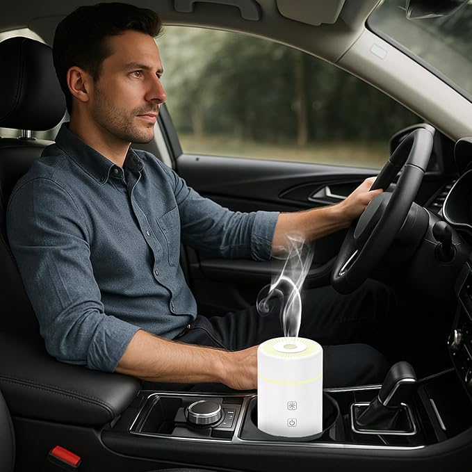 100ML Car Essential Oil Diffuser, Rechargeable Battery Powered, Cordless Portable Humidifier with 7 LED Color Changing Lights for Travel (White) - Image 7