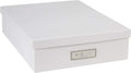 Bigso Oskar Fiberboard Label Frame Document Letter Box - File Organizer Box for Important Paperwork - Durable Document Storage with a Lid & Metal Label Window - 3.3 in x 10.2 in x 13.8 in - White by Bigso