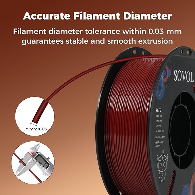 Sovol 3D Printer PETG Filament 1.75mm 1KG (2.2lbs), High Precision, Strong Toughness, Wiring Tightness, Dimensional Accuracy +/- 0.03 mm, 3D Printing PETG Filaments, Brown - Image 6