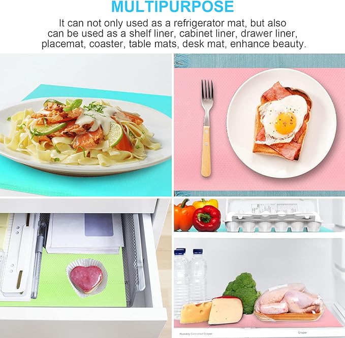 11 PCS Refrigerator Mats, EVA Refrigerator Liners for Shelves Washable Can Be Cut Fridge Shelf Liner Waterproof Fridge Pads Mat Drawer Table Placemats, Pink/3 Green/4 Blue/4 - Image 7