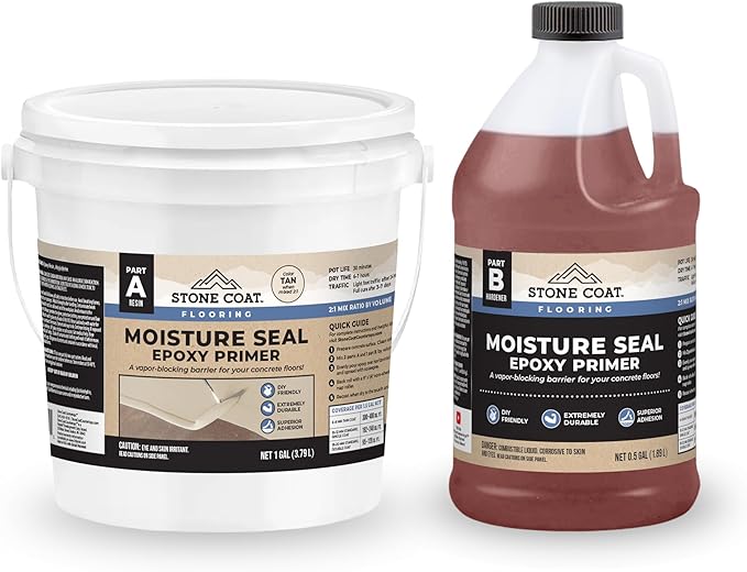 Stone Coat Countertops Moisture Seal Epoxy Primer Kit (1.5 Gal, Tan) – Vapor Blocker for Concrete and Plywood Floors, DIY Friendly, Compatible with Flake and Metallic Epoxy Flooring by StoneCoatCountertops