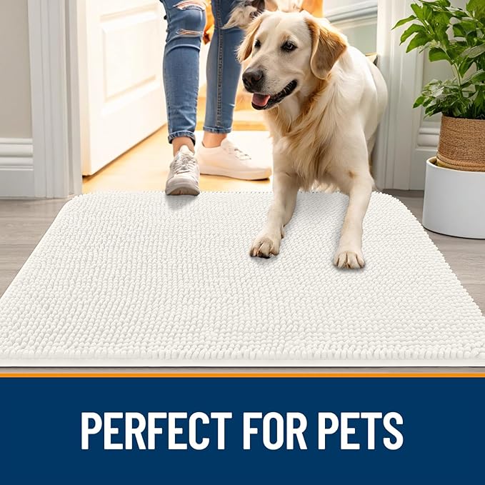 OLANLY Dog Door Mat for Muddy Paws 30x20, Absorbs Moisture and Dirt, Absorbent Non-Slip Washable Doormat, Quick Dry Chenille Mud Mat for Dogs, Entry Indoor Entryway Carpet for Inside Floor, Ivory - Image 6