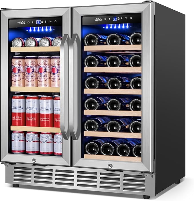 Wine and Beverage Refrigerator 30 Inch, Upgrade Dual Zone Wine Cooler, 30'' Wine beverage Fridge Built in or Freestanding Under Counter Large Capacity Glass Door Advanced Cooling System by Velieta-SpecialistinFridge