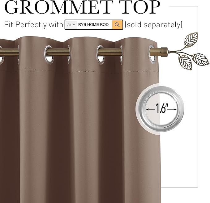 RYB HOME Blackout Curtains Soundproof Energy Saving Insulating Privacy Room Divider Curtains for Patio Sliding Glass Door Living Room Garage Home Theatre Large Window, W 150 x L 90 inches, Cappuccino - Image 2
