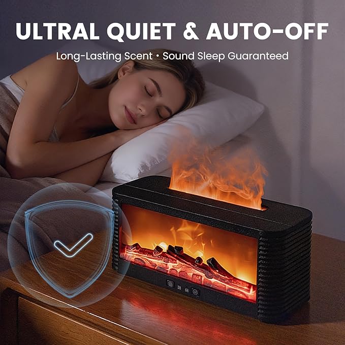 Flame Fireplace Aroma Essential Oil Diffuser, 250ml Ultrasonic Aromatherapy Humidifier with 9 Color LED Lights & Timer, Fireplace-Style Cool Mist Air Diffuser for Home Bedroom Office Yoga - Image 2