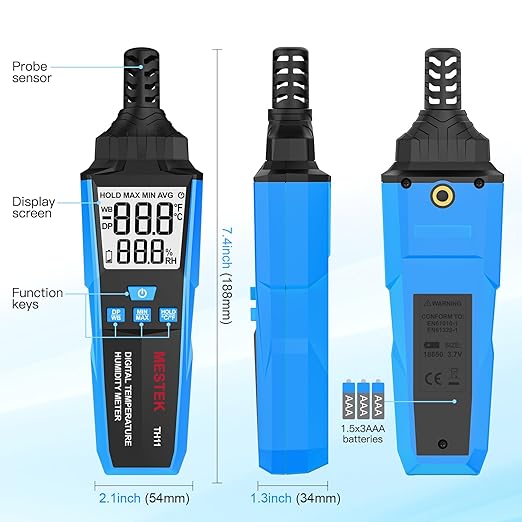 MESTEK Temperature Humidity Meter, High Precision Digital Hygrometer with Ambient, Dew Point, Wet Bulb Temperature for Indoor Outdoor, Thermometer with Min/Max, Data Hold, LCD Backlight, TH11 - Image 7