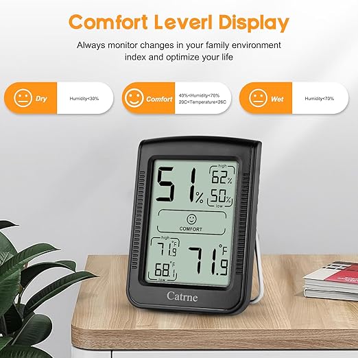 Digital Hygrometer Indoor Thermometer for Home,Room Thermometer with Temperature Gauge and Humidity Gauge,Temperature Humidity Meter Indoor with Maximum and Minimum Records, Black CRN101 - Image 4