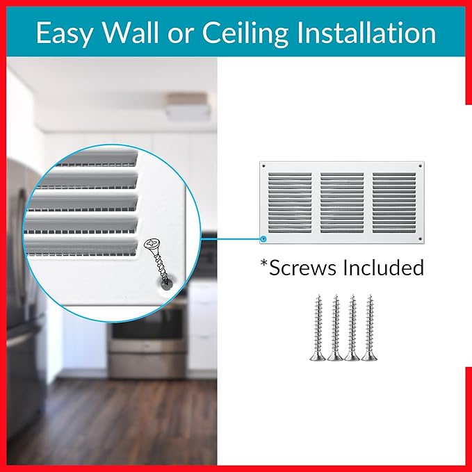 10x4 Vent Cover (Duct Opening) - White HVAC Return Air Grille for Wall and Ceiling - Metal AC Vent Cover with Mesh - Rectangular Ventilation Register - External Dimensions: 11.81" W x 5.91" H - Image 4