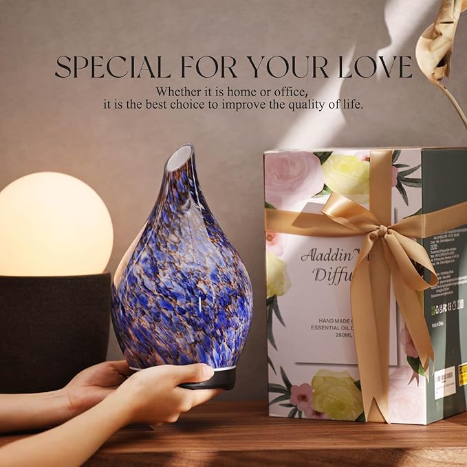 Porseme 280ml Essential Oil Diffuser Glass Color Changing Aroma Air Diffusers Aromatherapy Ultrasonic Cool Mist Humidifier 7 Running Hours Waterless Auto-Off for Sleeping, Yoga, Office (Deep Blue) - Image 6