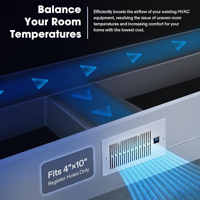 VIVOSUN Quiet Register Booster Fan for " " Holes, Cooling Heating Vent with Intelligent Thermostat Control, 10-Speeds Increase Airflow Booster Fan for Bedroom & Attic, Matte White - Image 3