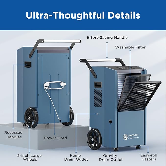 190 Pints Commercial Dehumidifier with Pump Portable Industrial Heavy Duty Moisture Removal Dehumidifiers for Basements with Auto Drain,Powerful Humidity Control for Large Spaces - Image 8