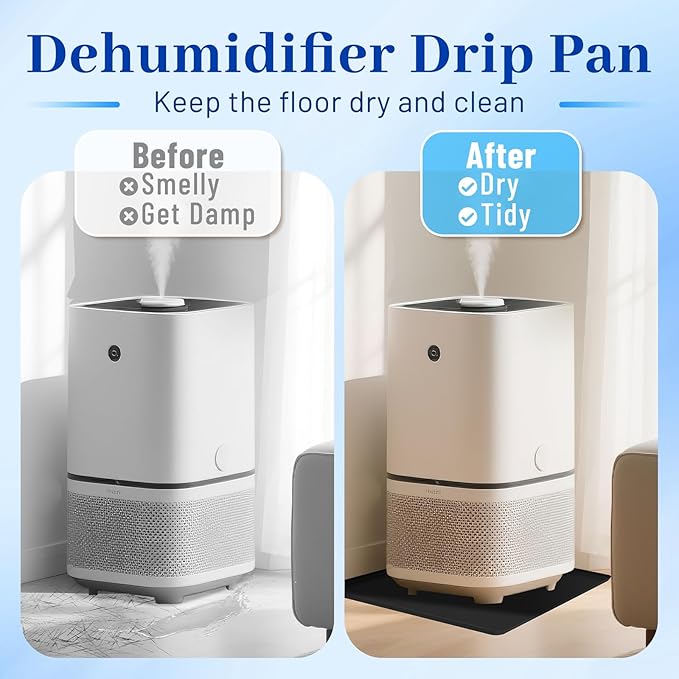 Dehumidifier Drip Mat, 23.6'' x 19.7'' x 0.78'' Humidifier Silicone Drip Mat With Raised Edge, Non-Slip,Spill-Proof, Dehumidifier Drip Tray,Prevent Water Leakage and Protect Floor & Carpet-Black - Image 4