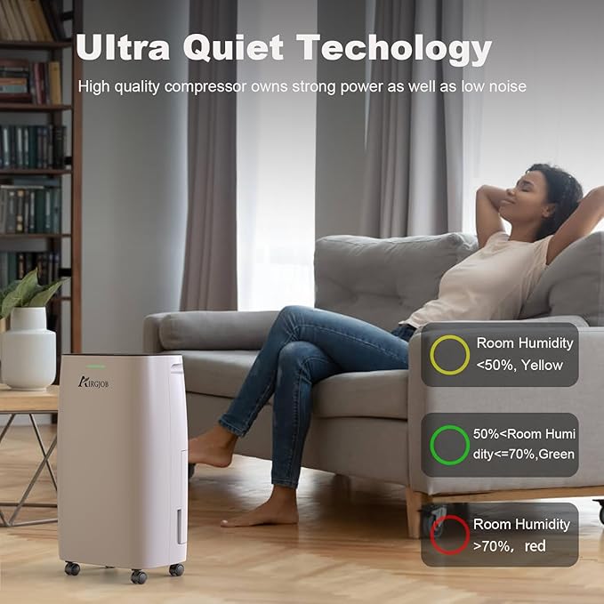 32-Pint Dehumidifier for Basement and Large Room - 2000 Sq. Ft, Quiet Dehumidifier for Large Capacity Room Home Bathroom Basements - Auto Continuous Drain Remove Moisture with Child Lock - Image 5