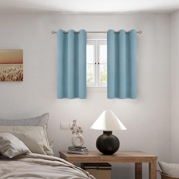 BGment Short 100% Blackout Curtains for Bedroom, Thermal Insulated Lined Energy Efficiency Noise Reducing Grommet Curtains 45 Inch Length for Small Window 2 Panels Each 42 Inch Wide, Greyish Blue - Image 2