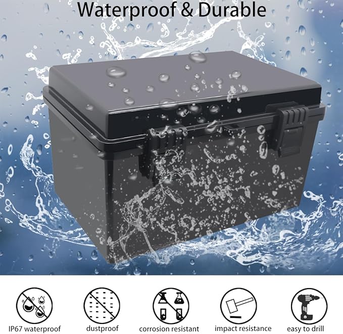 Junction Box, Hinged Black Cover IP67 Waterproof ABS Project Box with Mounting Plate Electrical Box Enclosure with Wall Bracket 11.8 x 7.9 x 6.7inch(300x200x170mm) - Image 2